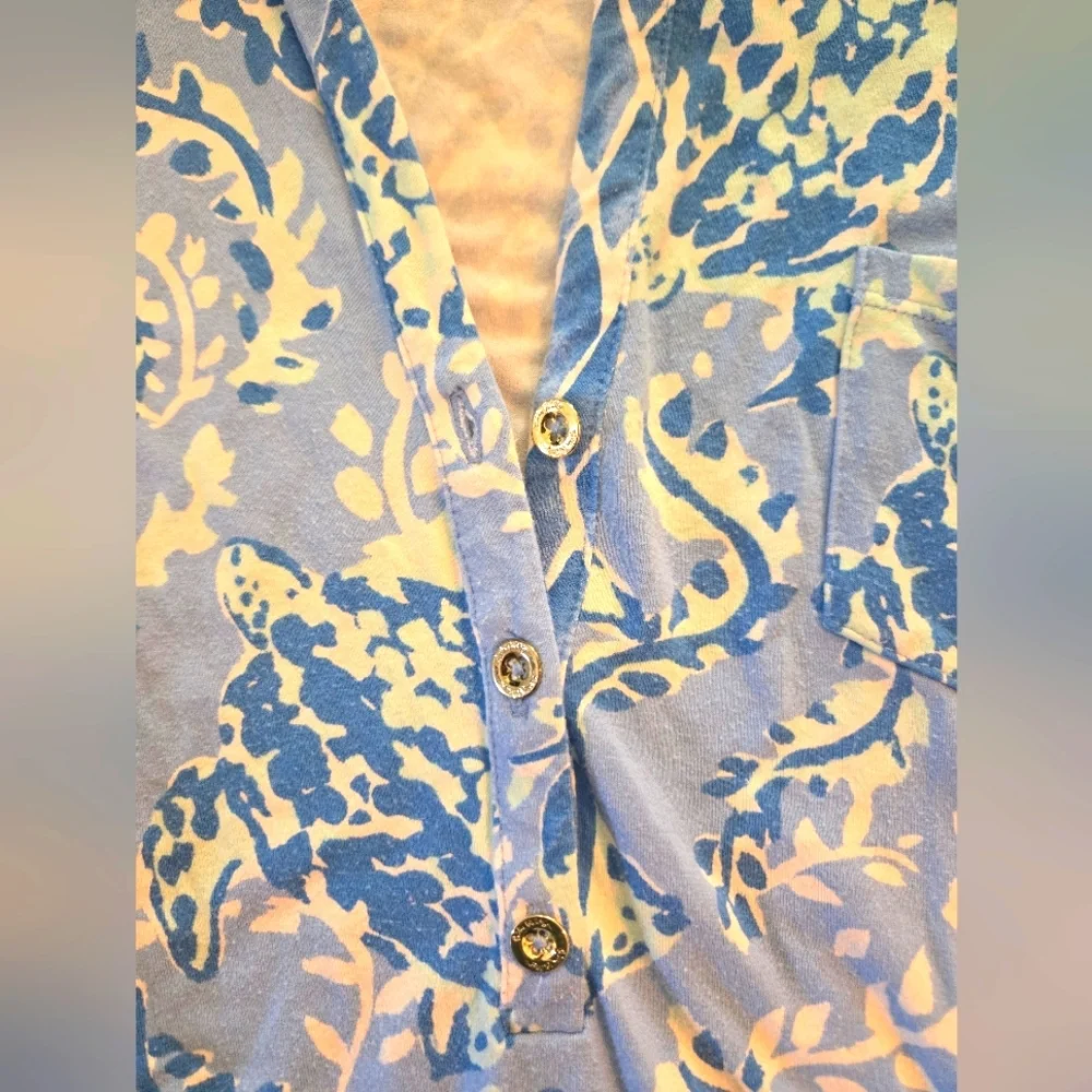 Lilly Pulitzer Sadie Polo Dress Blue Peri Turtley White Gold Buttons XS - Picture 9 of 10